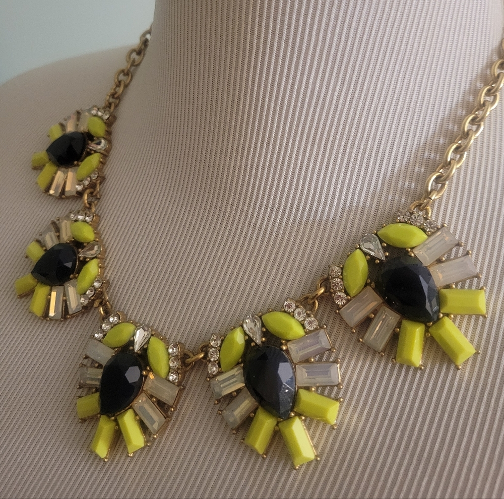 J. Crew Bright Yellow Opalescent and Navy Statement Necklace - Picture 4 of 7